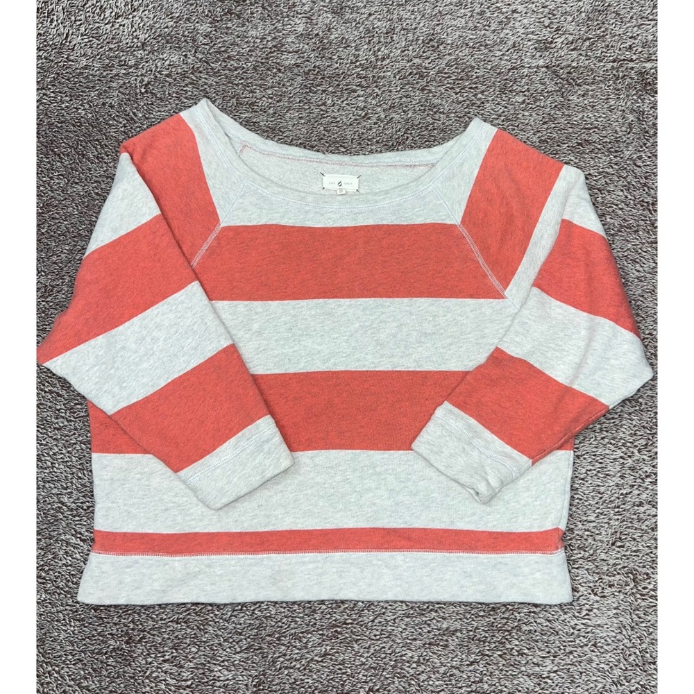 Lou & Grey Striped French Terry Sweatshirt XL Coral Gray Raglan 3/4 Sleeve Top
